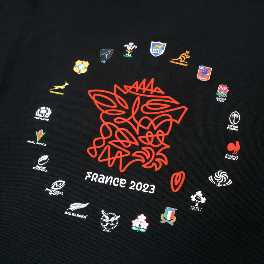 Rugby World Cup 2023 Men's 20 Unions Map Back PrintPolo Shirt | Black