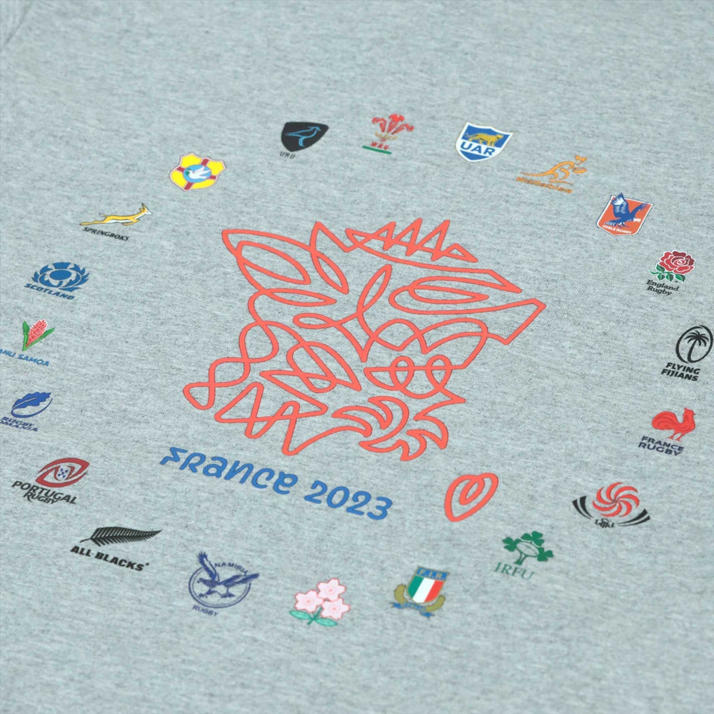 Rugby World Cup 2023 Men's 20 Unions Map Back Print T-Shirt | Grey