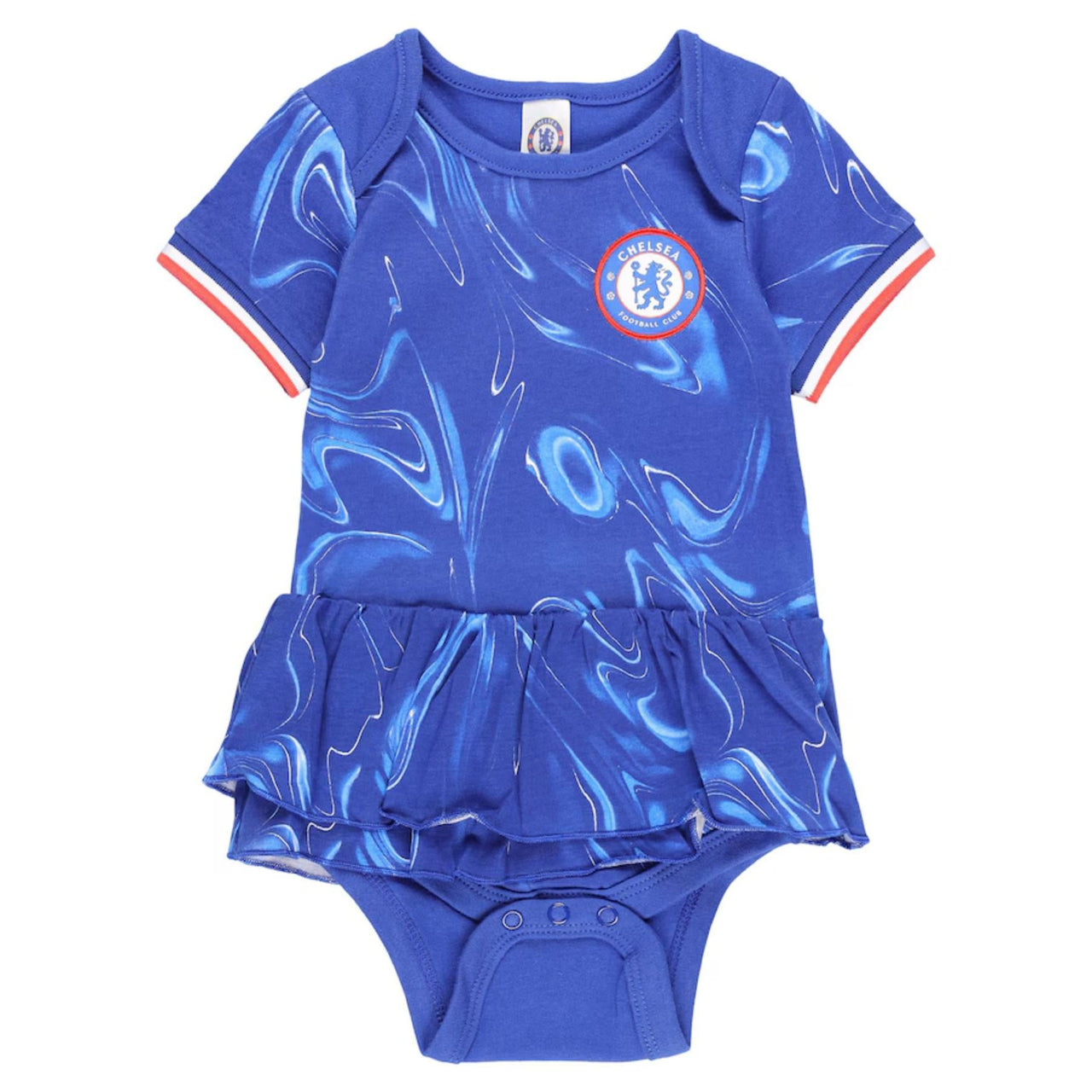 Girls tutu bodysuit with attached ruffle skirt. Chelsea FC official licensed product.