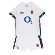White shirt and shorts mini replica kit. England rugby home infant kit.