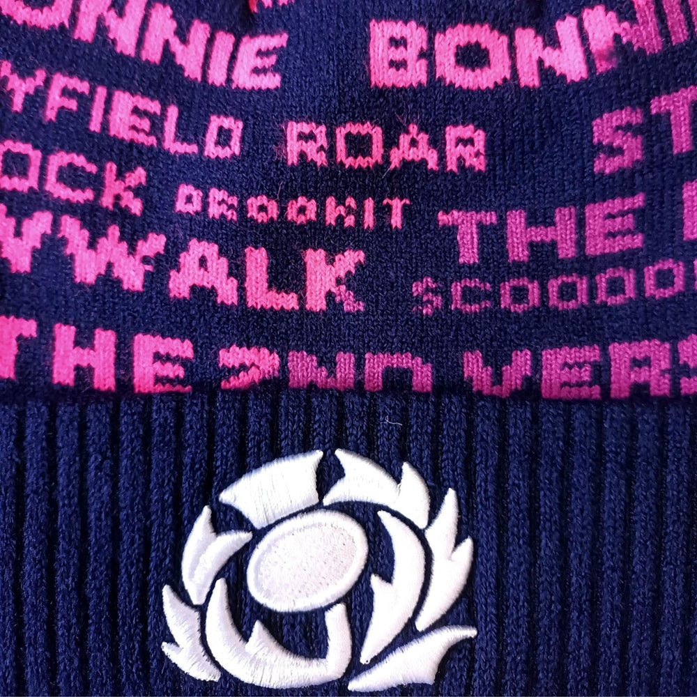Macron Scotland Rugby Pom Pom Beanie Hat | Navy/Multi | 2025/26 | Adult