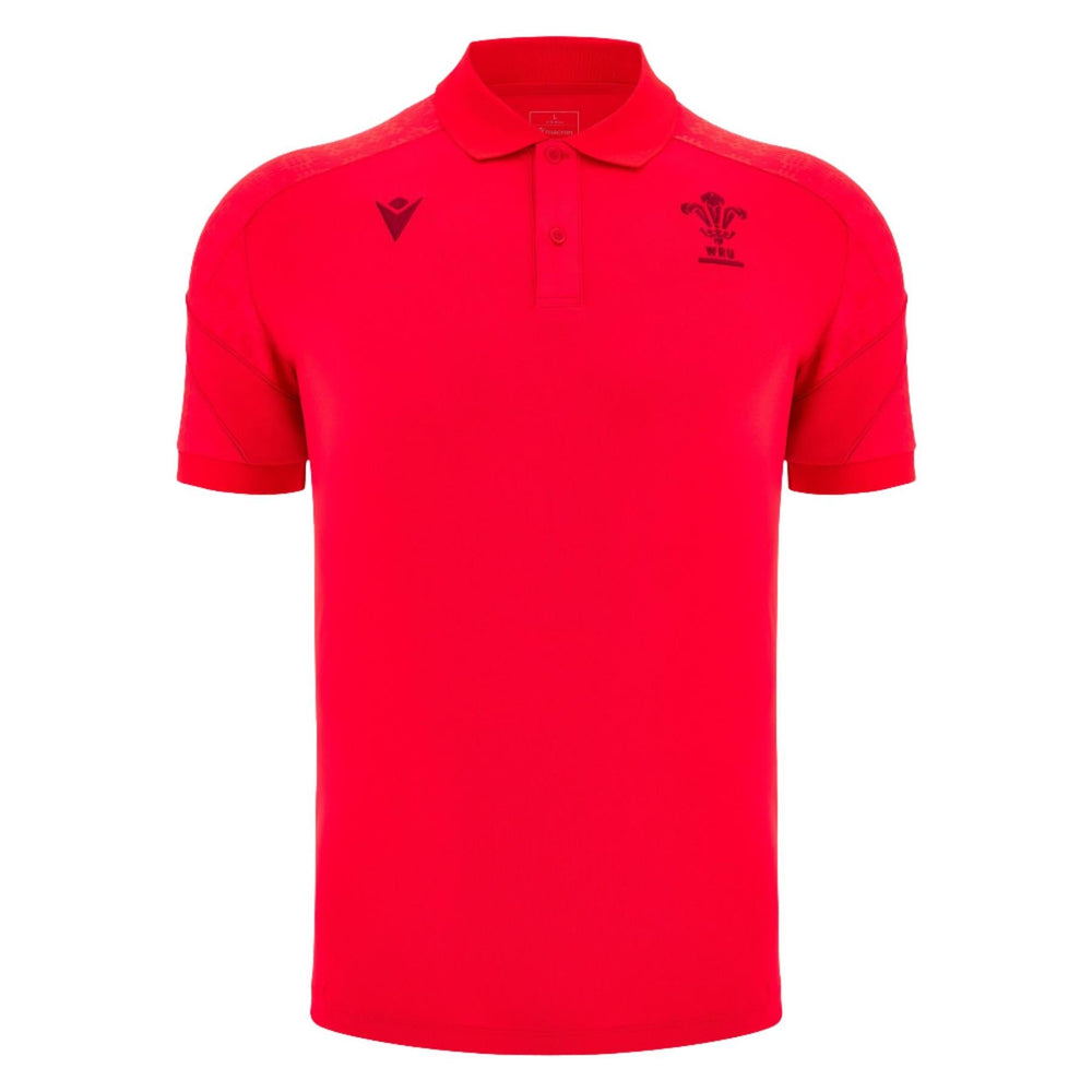 Macron Wales Rugby Mens Travel Polo Shirt | Red | 2025/26