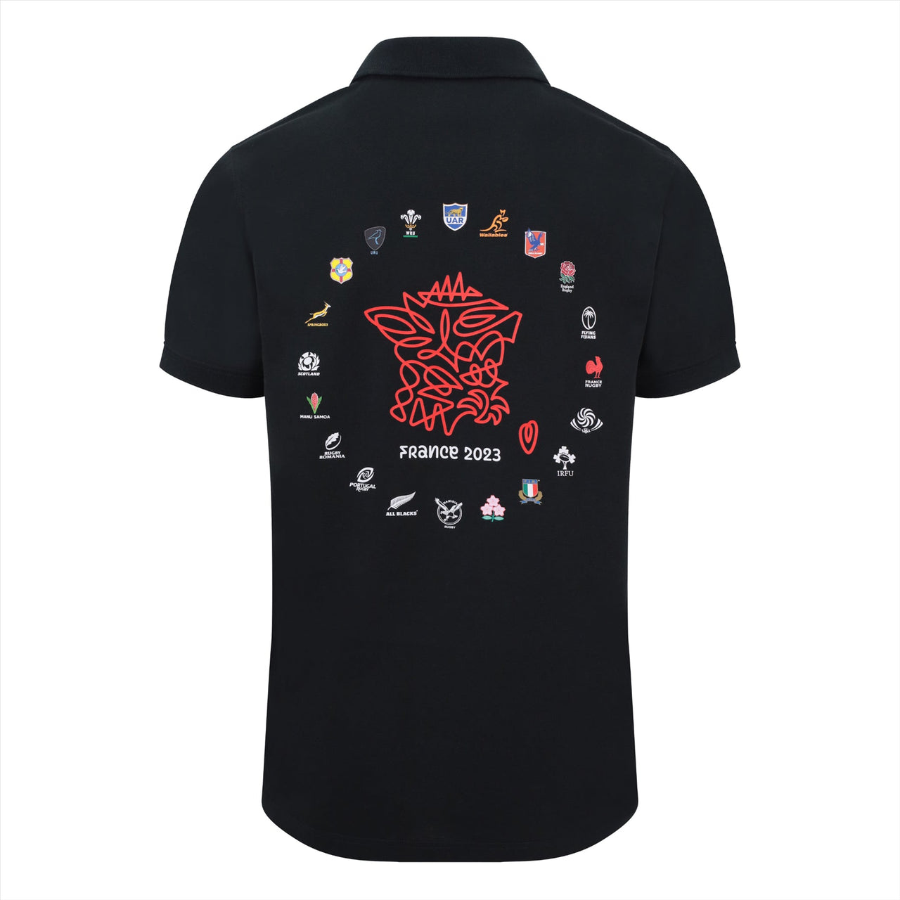 Rugby World Cup 2023 Men's 20 Unions Map Back Print Polo Shirt | Black