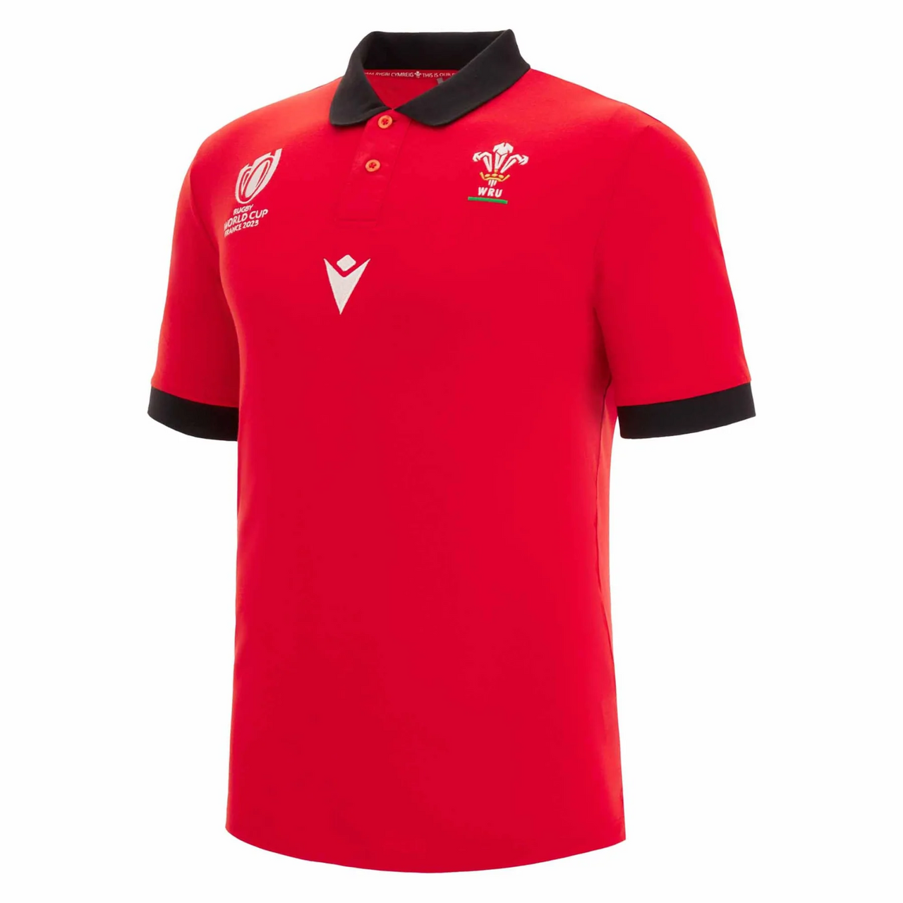 Macron Wales Rugby World Cup 2023 Kids Piquet Polo Shirt | Red/Black