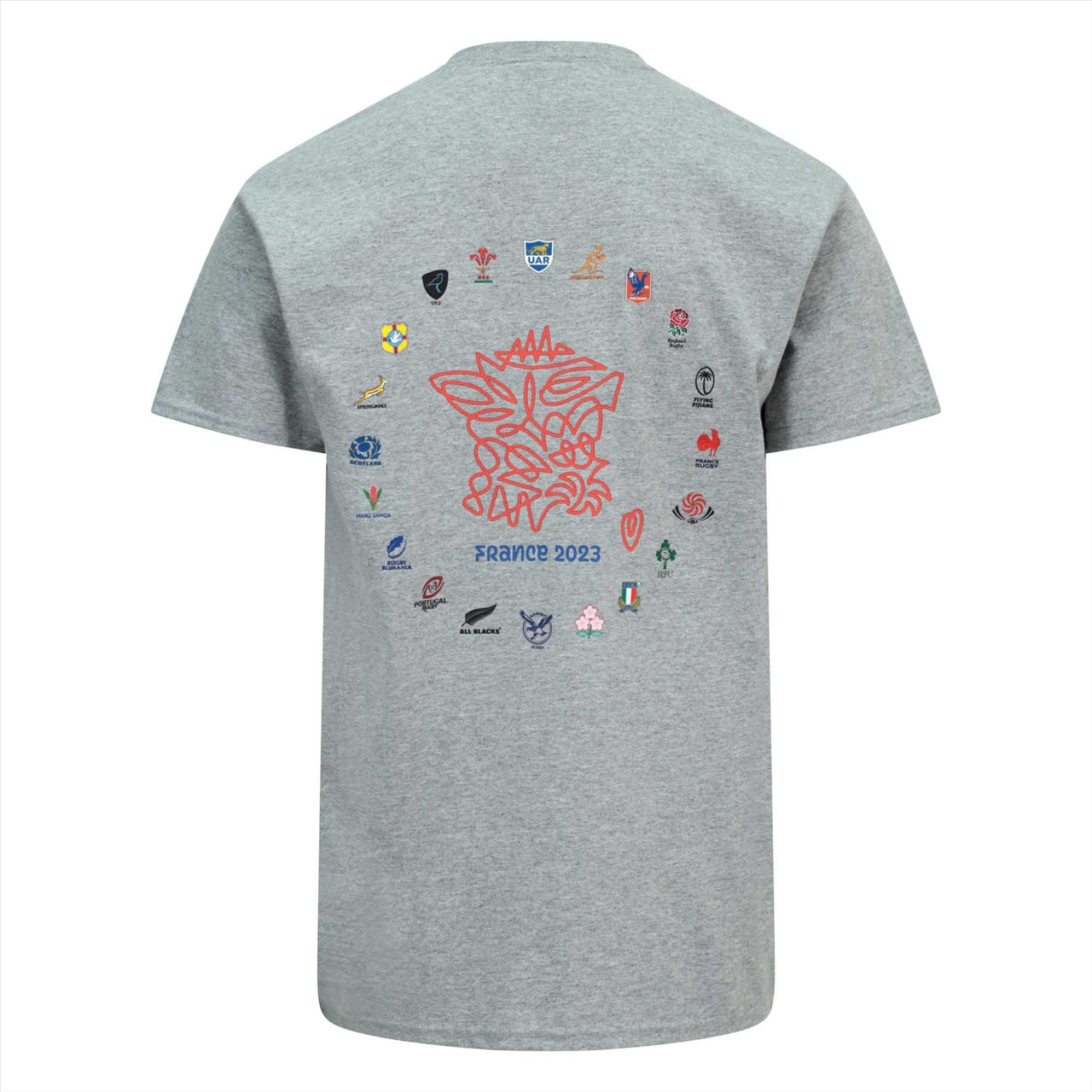 Rugby World Cup 2023 Men's 20 Unions Map Back Print T-Shirt | Grey